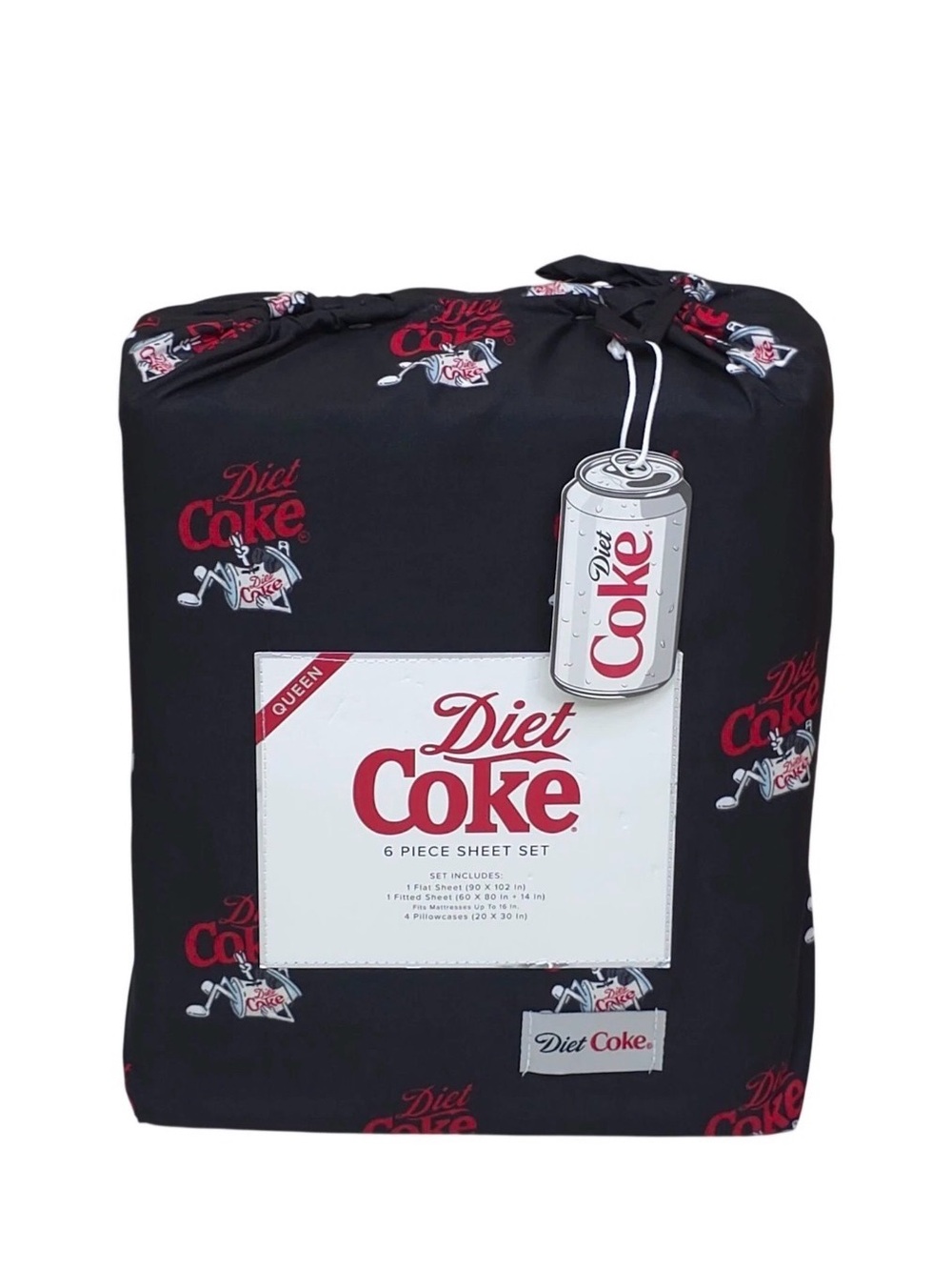 NEW Diet Coke Queen 6-Piece
Sheet Set 4 Pillowcases Fits 16" Mattress Black NWT